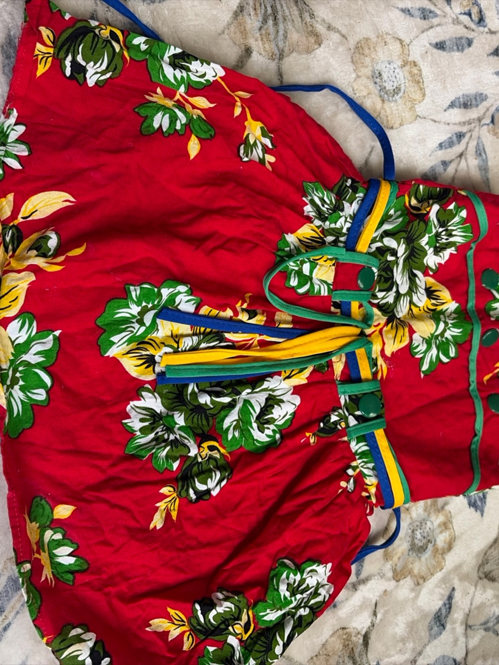 Red Floral Sundress with Multicolor Belt